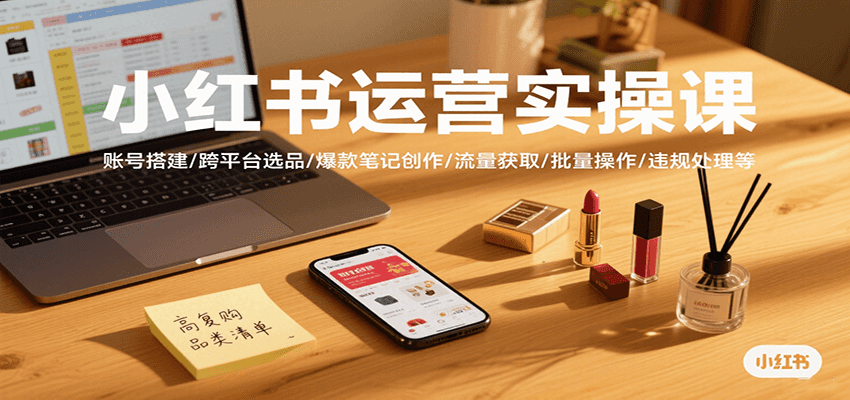 小红书运营实操课，账号搭建/跨平台选品/爆款笔记创作/流量获取/批量操作/违规处理等-幽忧帮