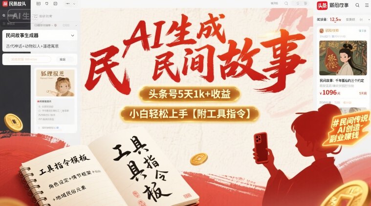 AI生成民间故事，头条号5天1k+，小白轻松上手【附工具指令】-幽忧帮