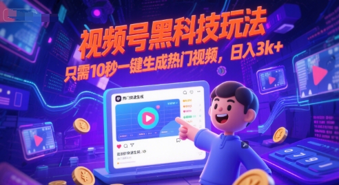 视频号黑科技玩法，只需10秒一键生成热门视频，日入3k+【揭秘】-幽忧帮