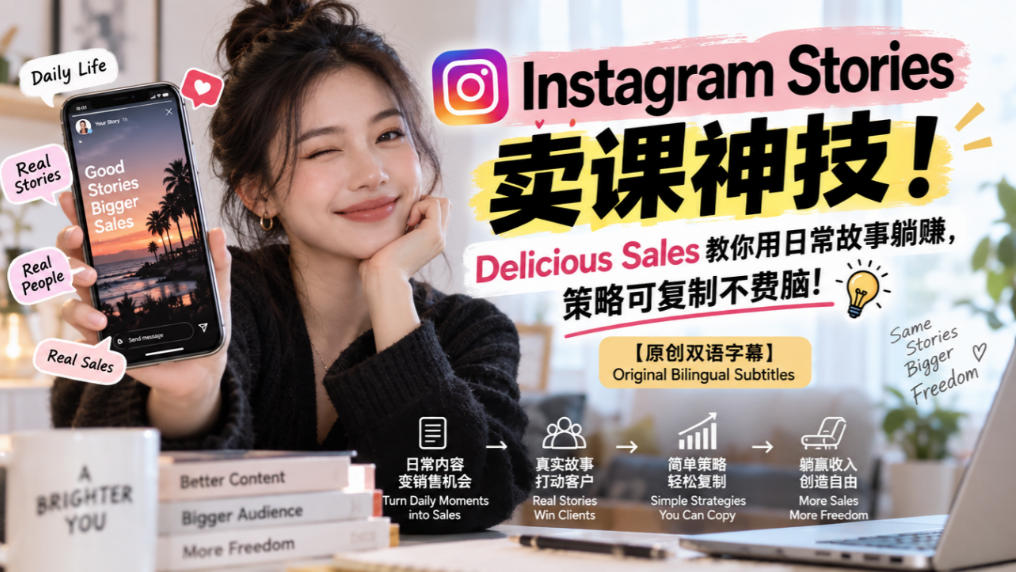 Instagram Stories卖课神技！Delicious Sales教你用日常故事躺賺，策略可复制不费脑！【原创双语字幕】-幽忧帮