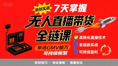 无人直播带货全链防封实战课，7天掌握高转化直播技术，实现单场GMV破万可持续模型-幽忧帮