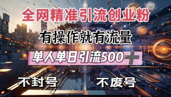 全网独家引流创业粉，有操作就有流量，单人单日引流500+，不封号、不费号-忧忧资源网