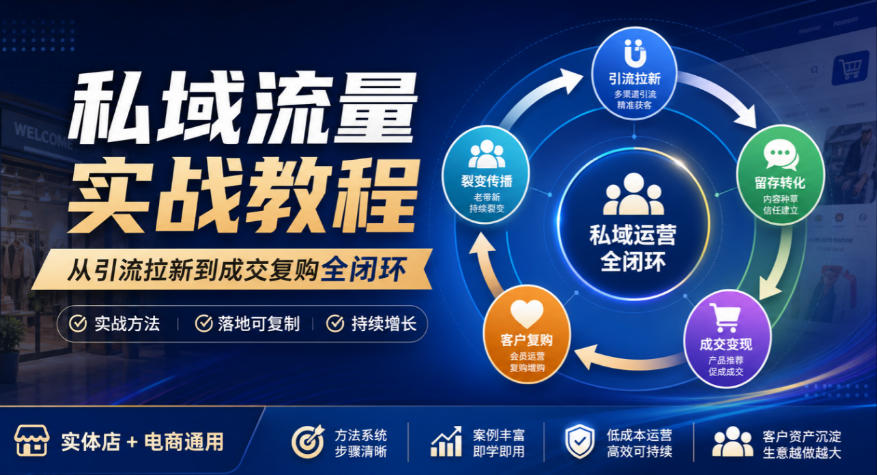 私域流量实战教程，从引流拉新到成交复购全闭环，实体店电商通用-幽忧帮