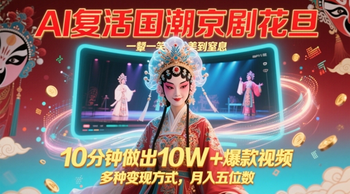 AI复活国潮京剧花旦，一颦一笑美到窒息，10分钟做出10W+爆款视频，多种变现方式，月入五位数-忧忧资源网