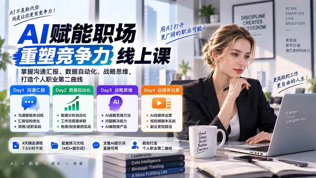 (20531期)AI职场提效与第二曲线实战课-无水印:学习沟通汇报、数据工作流和战略思维,掌握AI编程做产品及自媒体运营方法-幽忧帮