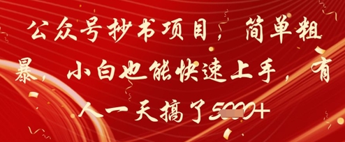 公众号抄书项目，简单粗暴，小白也能快速上手，有人一天搞了1k+-忧忧资源网