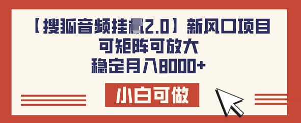【搜狐音频挂JI2.0】新风口项目，可矩阵可放大，稳定月入8k-忧忧资源网