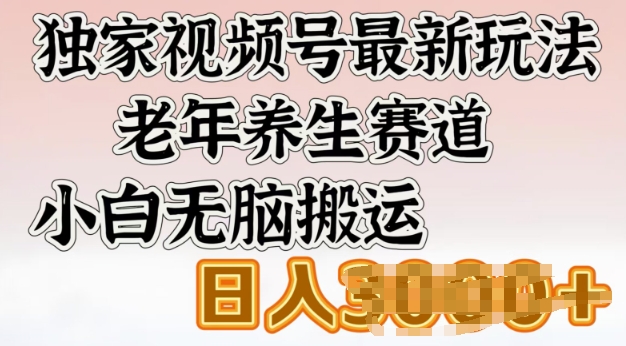 独家视频号最新玩法，老年养生赛道，小白无脑搬运，日入多张-忧忧资源网