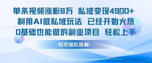 单条视频私域变现4.9k+利用AI做私域玩法 已经开始火热0基础也能做的副业项目轻松上手-幽忧帮