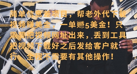 零门槛挣美金，海外视频代下服务，单笔收益40+，小白也能轻松上手-忧忧资源网