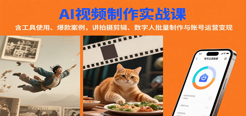 AI视频制作实战：含工具使用、爆款案例，讲拍摄剪辑、数字人批量制作与账号运营变现-幽忧帮