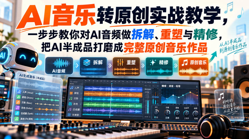 AI音乐转原创实战教学，一步步教你对AI音频做拆解、重塑与精修，把AI半成品打磨成完整原创音乐作品-幽忧帮