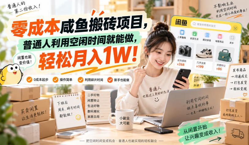 零成本咸鱼搬砖项目,普通人利用空闲时间就能做,轻松月入1W!【揭秘】-幽忧帮