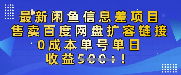 最新闲鱼信息差项目，售卖网盘扩容，0成本，单号单日收益多张-忧忧资源网