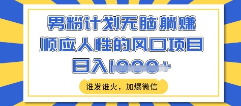 男粉计划无脑躺Z，顺应人性的风口项目，谁发谁火，加爆微信，日入多张【揭秘】-忧忧资源网