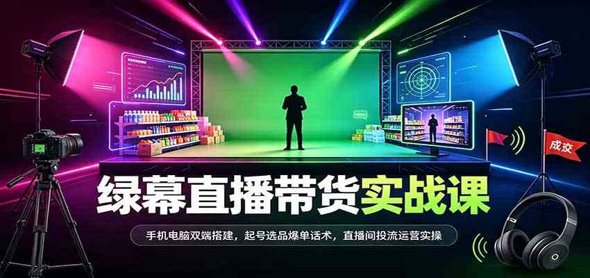 绿幕直播带货实战课：手机电脑双端搭建，起号选品爆单话术，直播间投流运营实操-幽忧帮