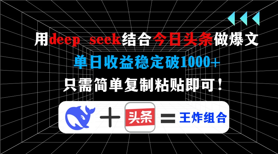 （14483期）用deep seek结合今日头条做爆文，单日收益稳定破1000+，只需简单复制粘…-忧忧资源网