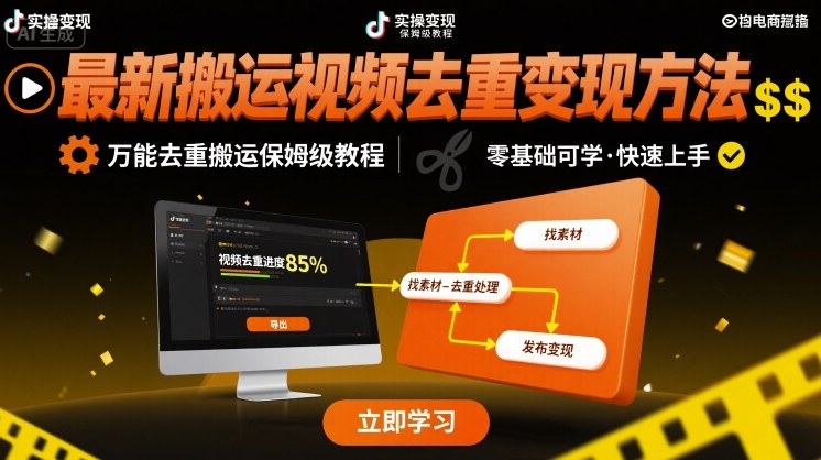 最新搬运视频去重变现方法，万能去重搬运保姆级教程-幽忧帮