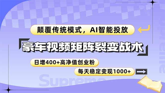 豪车视频矩阵裂变战术，颠覆传统模式，AI智能投放，日增400+高净值创业…-幽忧帮