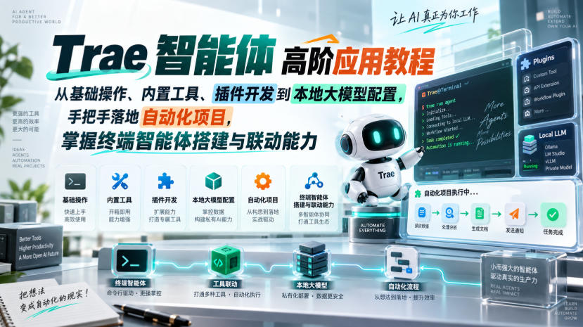 Trae智能体高阶应用教程，从基础操作、内置工具、插件开发到本地大模型配置，手把手落地自动化项目-幽忧帮