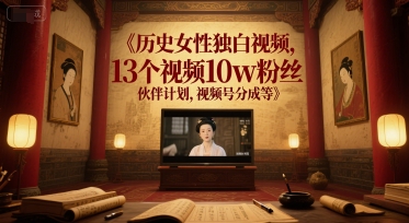 历史女性独白视频，13个视频10w粉丝，伙伴计划，视频号分成等-幽忧帮