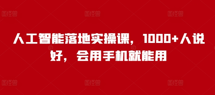 人工智能落地实操课，1000+人说好，会用手机就能用-忧忧资源网