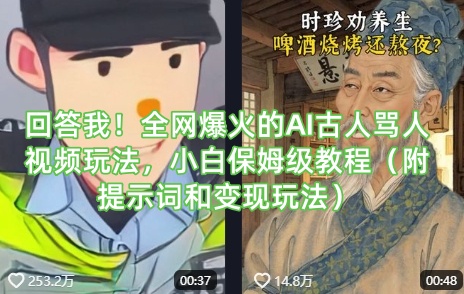 回答我！全网爆火的AI古人骂人视频玩法，小白保姆级教程（附提示词和变现玩法）-忧忧资源网
