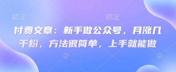 付费文章：新手做公众号，月涨几干粉，方法很简单，上手就能做-忧忧资源网