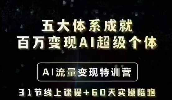 五大体系成就百万变现AI超级个体- AI流量变现特训营，一步一步教你一个人怎么年入百W-幽忧帮