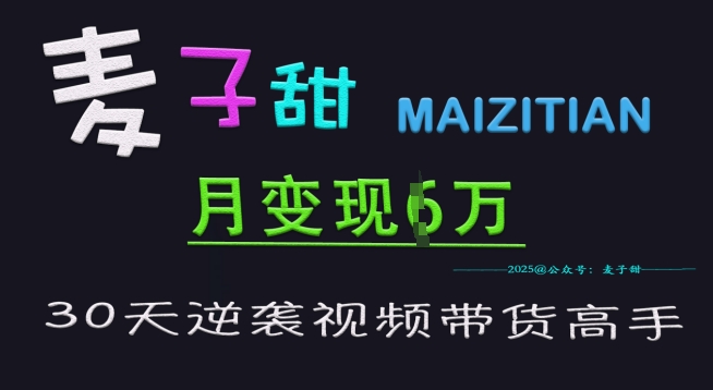 麦子甜30天逆袭视频带货高手，单月变现6W加特训营-忧忧资源网