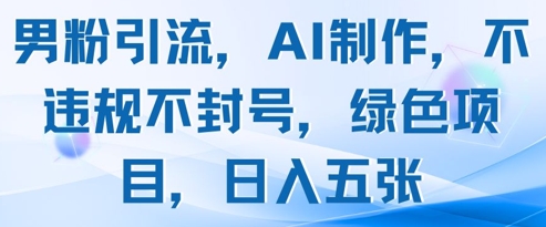 男粉引流，AI制作，不违规不封号，绿色项目，日入五张-忧忧资源网
