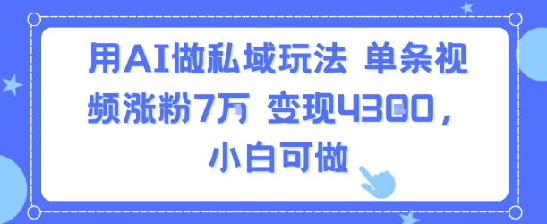 用AI做私域玩法，单条视频涨粉7W变现4.3k，小白可做-幽忧帮