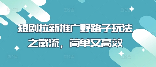 短剧拉新推广野路子玩法之截流，简单又高效-忧忧资源网