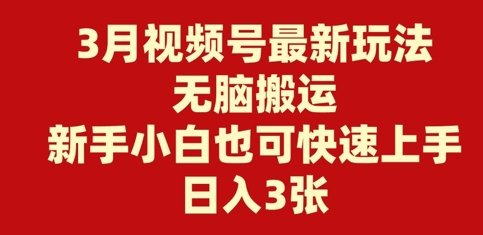 3月视频号最新玩法，无脑搬运，新手小白也可快速上手，日入3张-忧忧资源网