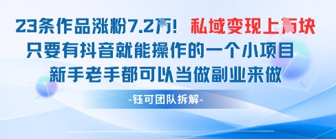 抖音私域项目23条作品涨粉7.2W，私域变现1W-忧忧资源网