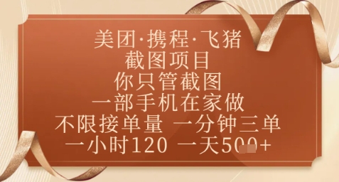 飞猪美团截图项目，你只管截图，一部手机在家做，正规平台无套路，一天5张+【揭秘】-忧忧资源网