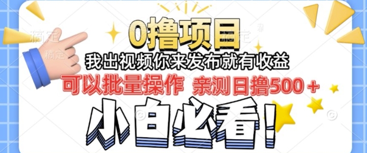 我出视频你直接领取发布就有收益日入几张的0撸项目，速度搞-忧忧资源网