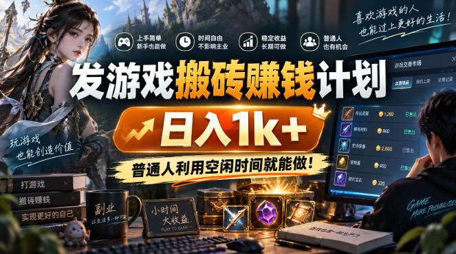 首发游戏搬砖賺钱计划,日入1k+,普通人利用空闲时间就能做!【揭秘】-幽忧帮