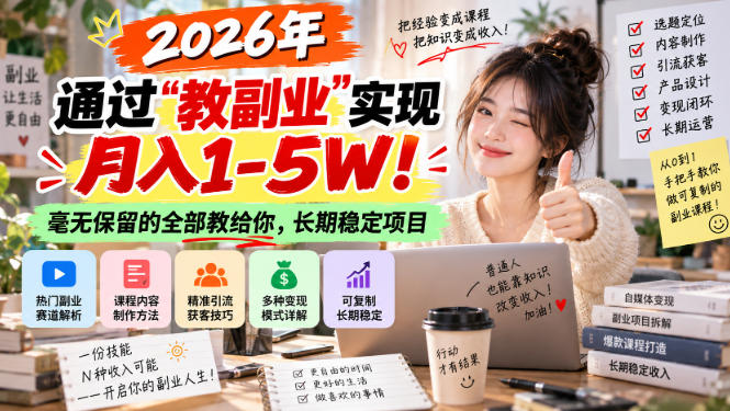 2026年通过“教副业”实现月入1-5W!毫无保留的全部教给你,长期稳定项目【揭秘】-幽忧帮