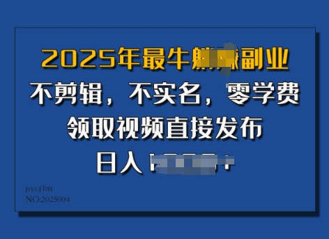 ​2025年最牛副业，不剪辑，不实名，零学费，零粉可做，领取视频直接发布，有播放就有收益-忧忧资源网
