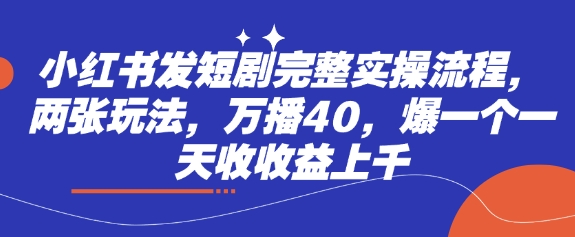 小红书发短剧完整实操流程，两张玩法，万播40，爆一个一天收收益上千-忧忧资源网