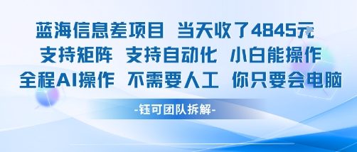 蓝海信息差项目当天收米1k+ 支持矩阵支持自动化小白能操作全程AI操作不需要人工你只要会电脑-幽忧帮
