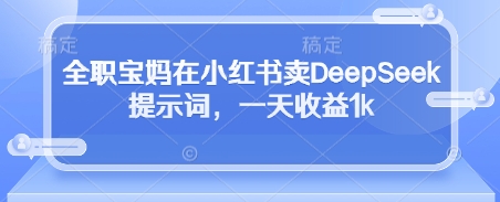 全职宝妈在小红书卖DeepSeek提示词，一天收益1k-忧忧资源网