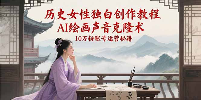 历史女性独白创作教程，AI绘画声音克隆术，10万粉账号运营秘籍-幽忧帮