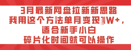 3月最新网盘拉新新思路，我用这个方法单月变现过W+，适合新手小白，碎片化时间就可以操作-忧忧资源网