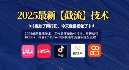 2025最新截流技术，工作室实操迭代打法，日轻松引粉300+，抖音+小红书+B站+视频号流量实操全流程-忧忧资源网