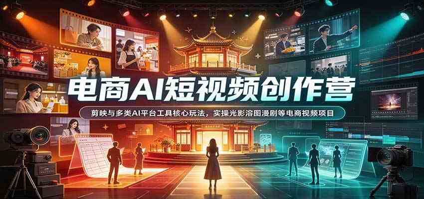 电商AI短视频创作营：剪映与多类AI平台工具核心玩法，实操光影溶图漫剧等电商视频项目-幽忧帮
