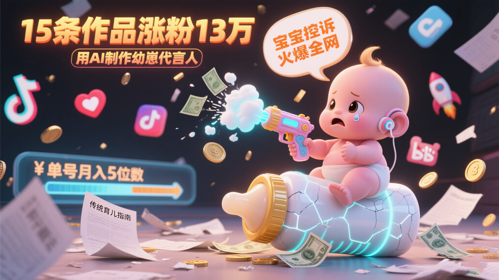 用AI制作幼崽代言人，宝宝的控诉火爆全网，15条作品涨粉13万，单号月入5位数实操教程-幽忧帮