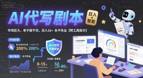 AI代写剧本，市场巨大，单子做不完，日入1k+ 永不失业【附工具指令】-幽忧帮