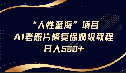 人性蓝海AI老照片修复项目保姆级教程，长期复购，轻松日入5张-忧忧资源网